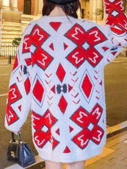 Women's Ugly Christmas Sweater Pullover Sweater Jumper Crew Neck Ribbed Knit Acrylic Knitted Fall Winter Outdoor Xmas Daily Stylish Casual Soft Long Sleeve Geometric Letter Santa Claus White Red -Xmas Cothing Store qxsrwh1668219585871