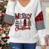Women's Pullover Sweater Jumper V Neck Crochet Knit Cotton Blend Print Drop Shoulder Fall Winter Regular Christmas Stylish Casual Soft Long Sleeve Christmas Tree Pink Red S M L -Xmas Cothing Store qxxeza1696918424606