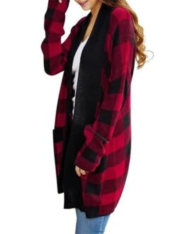 Women's Winter Coat Warm Outdoor Christmas Gifts Christmas Daily Wear Pocket Print Open Front Collarless Active Casual Daily Xmas Comfortable Street Style Plaid Regular Fit Outerwear Long Sleeve Fall -Xmas Cothing Store qykpwx1661164203597