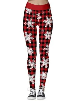 Women's Leggings Xmas Green Wine Red Mid Waist Sports Streetwear Christmas Weekend Print Micro-elastic Ankle-Length Comfort Heart S M L XL / Slim