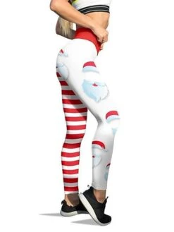 Women's Tights Leggings Red White Black Mid Waist Sports Fashion Christmas Gifts Yoga Xmas Print Stretchy Ankle-Length 4 Way Stretch Stripe S M L XL XXL / Loose Fit -Xmas Cothing Store qzwkhd1632710594238