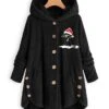 Women's Fleece Jacket Sherpa Jacket Teddy Coat Windproof Warm Outdoor Christmas Daily Wear Vacation Button Pocket Print Single Breasted Hoodie Plush Casual Daily Modern Xmas Cat Regular Fit -Xmas Cothing Store raazxi1667466546976 1