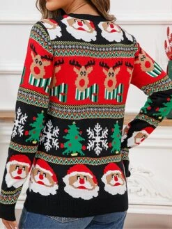 Women's Ugly Christmas Sweater Pullover Sweater Jumper Crew Neck Ribbed Knit Acrylic Patchwork Fall Winter Regular Outdoor Xmas Daily Stylish Casual Soft Long Sleeve Santa Claus Elk Snowflake Red -Xmas Cothing Store rabyqh1695111140337