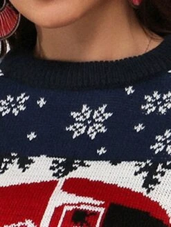 Women's Ugly Christmas Sweater Pullover Sweater Jumper Christmas Sweaters Crew Neck Ribbed Knit Acrylic Knitted Fall Winter Regular Outdoor Christmas Daily Fashion Casual Soft Long Sleeve Geometric -Xmas Cothing Store raooop1697290683299