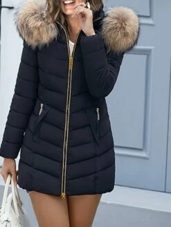 Women's Puffer Jacket Casual Zipper Daily Wear Going Out Christmas Polyester Coat Winter Fall Black Wine Army Green Zipper Hoodie Regular Fit M L XL XXL 3XL 4XL -Xmas Cothing Store raustc1634210738701