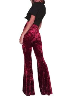 Women's Bootcut Flare Flared Pants Full Length Velvet Micro-elastic High Waist Streetwear Basic Xmas Party Christmas Black Red S M -Xmas Cothing Store rbipha1644992063215