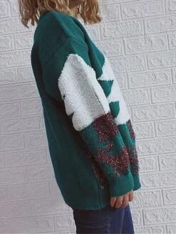 Women's Ugly Christmas Sweater Pullover Sweater Jumper Crew Neck Ribbed Knit Polyester Patchwork Fall Winter Regular Outdoor Christmas Daily Stylish Casual Soft Long Sleeve Elk Christmas Tree Red -Xmas Cothing Store rcrabu1696903355309