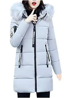 Women's Puffer Jacket Long With Pockets Slim Fit Fur Collar Coat Powder Bean Green White Black Gray Classic Style Christmas Winter Zipper Hoodie Regular Fit M L XL XXL XXXL / Daily / Windproof