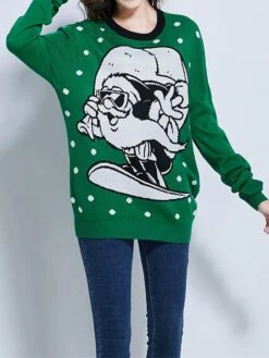 Women's Ugly Christmas Sweater Pullover Sweater Jumper Christmas Sweaters Crew Neck Ribbed Knit Acrylic Knitted Fall Winter Regular Outdoor Christmas Daily Stylish Casual Soft Long Sleeve Polka Dot