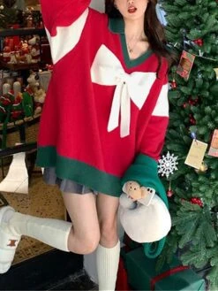 Women's Ugly Christmas Sweater Pullover Sweater Jumper Christmas Sweaters V Neck Ribbed Knit Polyester Knitted Print Fall Winter Regular Outdoor Christmas Daily Stylish Casual Soft Long Sleeve Color -Xmas Cothing Store retnaq1697290845374