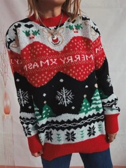 Women's Pullover Sweater Jumper Christmas Sweaters Crew Neck Chunky Knit Polyester Knitted Spring Fall Winter Regular Christmas Daily New Year Fashion Daily Vintage Style Long Sleeve Elk Christmas -Xmas Cothing Store rezfyy1697539826315