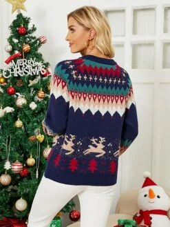 Women's Pullover Sweater Jumper Crew Neck Crochet Knit Acrylic Polyester Embroidery Spring Fall Winter Christmas Daily Holiday Stylish Casual Long Sleeve Snowman Xmas Tree Snowflake Red Blue -Xmas Cothing Store rfdrgb1693561357043