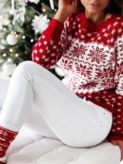 Women's Ugly Christmas Sweater Pullover Sweater Jumper Crew Neck Ribbed Knit Acrylic Knitted Fall Winter Outdoor Xmas Daily Stylish Casual Soft Long Sleeve Snowflake Red Blue Green S M L -Xmas Cothing Store rfoaqy1667210823080