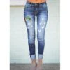 Women's Jeans Distressed Jeans Denim Blue Fashion Christmas Xmas Street Casual Cut Out Ripped Micro-elastic Full Length Comfort Graphic S M L XL XXL / Print -Xmas Cothing Store rgnbzq1666250962834