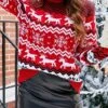 Women's Ugly Christmas Sweater Pullover Sweater Jumper Crew Neck Ribbed Knit Acrylic Tassel Fall Winter Regular Daily Going Out Xmas Stylish Casual Soft Long Sleeve Elk Snowflake White Red S M L -Xmas Cothing Store rimtop1695029174050