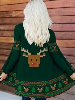 Women's Jacket Christmas Print Elk Comfortable Fashion Loose Fit Outerwear Long Sleeve Fall Dark Red S -Xmas Cothing Store rjpxoh1694658614668