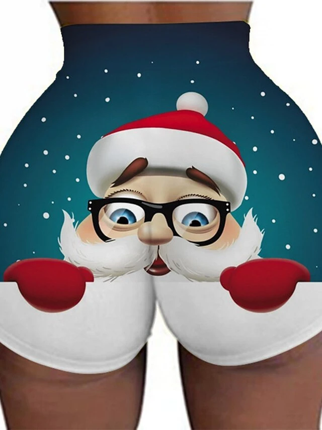 Women's Shorts Hot Pants Light Sky Blue Green Blue Fashion Christmas Weekend Print Stretchy Short Comfort Xmas Snowman S M L XL 2XL 4 Women's Shorts Hot Pants Light Sky Blue Green Blue Fashion Christmas Weekend Print Stretchy Short Comfort Xmas Snowman S M L XL 2XL - Image 2