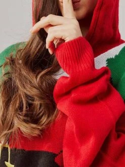 Women's Ugly Christmas Sweater Pullover Sweater Jumper Christmas Sweaters Hooded Ribbed Knit Acrylic Knitted Fall Winter Regular Outdoor Christmas Daily Stylish Casual Soft Long Sleeve Color Block -Xmas Cothing Store rltuyi1697290674689