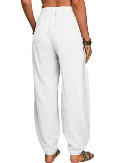 Women's Linen Pants Pants Trousers Harem Pants Full Length Linen Cotton Blend Pocket High Waist Active Vacation Xmas Home Christmas Wine Black S M Winter Autumn / Fall -Xmas Cothing Store rmulna1695347102081