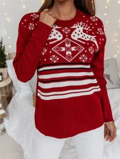 Women's Ugly Christmas Sweater Pullover Sweater Jumper Crew Neck Ribbed Knit Acrylic Patchwork Fall Winter Regular Xmas Daily Going Out Stylish Casual Soft Long Sleeve Elk Striped Snowflake Red 11 Women's Ugly Christmas Sweater Pullover Sweater Jumper Crew Neck Ribbed Knit Acrylic Patchwork Fall Winter Regular Xmas Daily Going Out Stylish Casual Soft Long Sleeve Elk Striped Snowflake Red -Xmas Cothing Store rmxbaz1694777356625