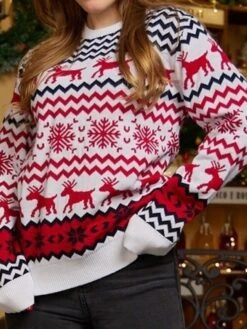 Women's Ugly Christmas Sweater Pullover Sweater Jumper Crew Neck Crochet Knit Polyester Knitted Fall Winter Outdoor Xmas Daily Stylish Casual Soft Long Sleeve Snowflake White Red S M L -Xmas Cothing Store rnjeed1662360935331