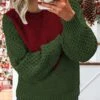 Women's Crew Neck Pullover Sweater Jumper Cable Knit Polyester Patchwork Fall Winter Regular Christmas Going Out Stylish Soft Long Sleeve Color Block Wine Army Green S M L -Xmas Cothing Store rotgeb1697176854121