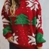 Women's Ugly Christmas Sweater Pullover Sweater Jumper Crew Neck Ribbed Knit Acrylic Oversized Fall Winter Regular Outdoor Christmas Daily Stylish Casual Soft Long Sleeve Christmas Tree Snowflake Red -Xmas Cothing Store rozmye1696903363427