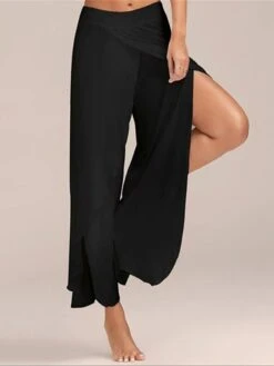 Women's Wide Leg Cropped Pants Ankle-Length Split Micro-elastic Mid Waist Active Vacation Christmas Xmas Sport Wine Black S M Winter Autumn / Fall -Xmas Cothing Store rpevjl1695347096823