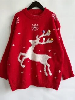 Women's Ugly Christmas Sweater Pullover Sweater Jumper Crew Neck Ribbed Knit Polyester Oversized Fall Winter Regular Outdoor Christmas Daily Stylish Casual Soft Long Sleeve Elk Snowflake Red Blue -Xmas Cothing Store rqeddv1696903393621