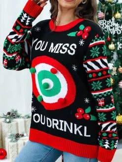 Women's Ugly Christmas Sweater Pullover Sweater Jumper Crew Neck Ribbed Knit Acrylic Patchwork Fall Winter Regular Outdoor Xmas Daily Stylish Casual Soft Long Sleeve Letter Christmas Tree -Xmas Cothing Store rqreee1696823528012