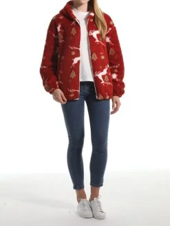 Women's Fleece Sherpa Jacket Christmas Xmas Teddy Bear Coat Windproof Warm Winter Coat Comtemporary Stylish Plush Jacket Long Sleeve Elk -Xmas Cothing Store rrexfq1695639939873