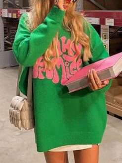 Women's Ugly Christmas Sweater Pullover Sweater Jumper Crew Neck Ribbed Knit Acrylic Knitted Print Fall Winter Outdoor Home Xmas Stylish Casual Soft Long Sleeve Letter White Red Green S M L -Xmas Cothing Store rrsqvz1667901171200