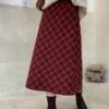 Women's Skirt Long Skirt Midi Cotton Wine Skirts Fall & Winter Plaid Print High Waist Fashion Elegant Christmas Street Xmas S M L -Xmas Cothing Store rsboey1695351443001
