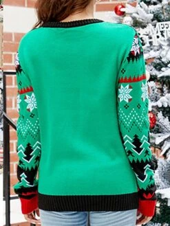 Women's Ugly Christmas Sweater Pullover Sweater Jumper Crew Neck Ribbed Knit Acrylic Patchwork Fall Winter Regular Xmas Daily Going Out Stylish Casual Soft Long Sleeve Animal Elk Snowman Black -Xmas Cothing Store rshcpc1695029210290