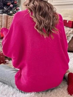 Women's Ugly Christmas Sweater Pullover Sweater Jumper Turtleneck Ribbed Knit Acrylic Oversized Batwing Sleeve Fall Winter Regular Xmas Daily Going Out Stylish Casual Soft Long Sleeve Letter Red -Xmas Cothing Store rumhwl1695209507807