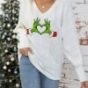 Women's Pullover Sweater Jumper V Neck Ribbed Knit Print Fall Winter Regular Christmas Soft Long Sleeve Animal White Light Green S M L -Xmas Cothing Store rvrera1697257436293