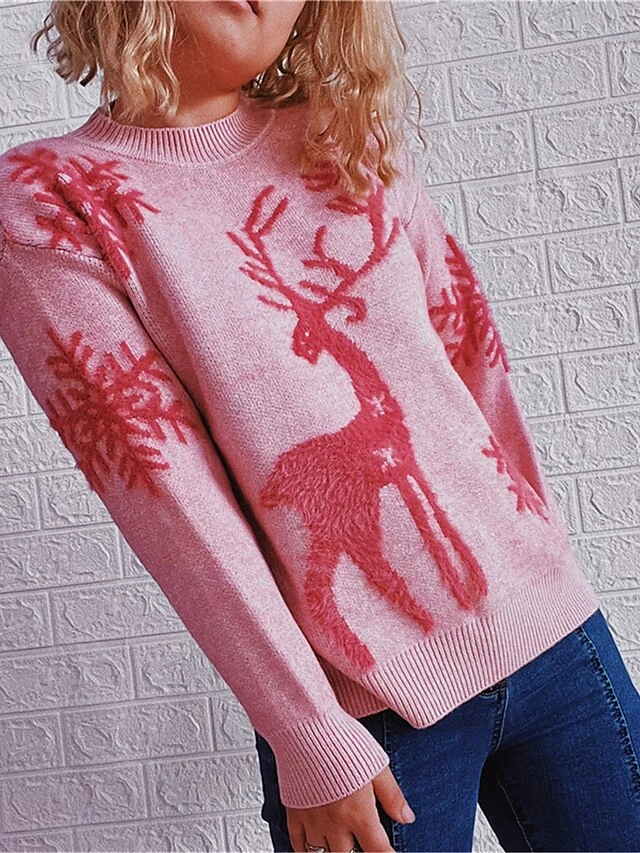 Women's Ugly Christmas Sweater Pullover Sweater Jumper Crew Neck Ribbed Knit Polyester Patchwork Fall Winter Regular Xmas Daily Going Out Stylish Casual Soft Long Sleeve Elk Pink Red Green S M L 10 Women's Ugly Christmas Sweater Pullover Sweater Jumper Crew Neck Ribbed Knit Polyester Patchwork Fall Winter Regular Xmas Daily Going Out Stylish Casual Soft Long Sleeve Elk Pink Red Green S M L - Image 8