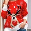 Women's Ugly Christmas Sweater Pullover Sweater Jumper Crew Neck Ribbed Knit Acrylic Knitted Fall Winter Outdoor Xmas Holiday Stylish Casual Soft Long Sleeve Elk Snowflake Wine Red S M L -Xmas Cothing Store rxebaq1666778201360