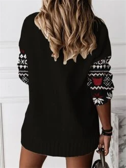 Women's Ugly Christmas Sweater Pullover Sweater Jumper V Neck Ribbed Knit Polyester Patchwork Fall Winter Regular Outdoor Xmas Holiday Stylish Casual Soft Long Sleeve Animal Elk Print Black White -Xmas Cothing Store rxhuyb1695110332056