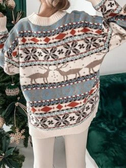 Women's Ugly Christmas Sweater Pullover Sweater Jumper Crew Neck Ribbed Knit Polyester Oversized Fall Winter Regular Outdoor Xmas Daily Stylish Casual Soft Long Sleeve Geometric Elk Snowflake -Xmas Cothing Store rxkcmk1695111136469