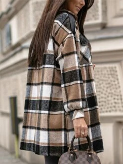 Women's Casual Jacket Windproof Warm Outdoor Christmas Vacation Xmas Smocked Single Breasted Turndown Street Shacket Stripes And Plaid Regular Fit Outerwear Long Sleeve Winter Fall Green Red -Xmas Cothing Store rxsvla1659583524075