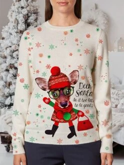 Women's Ugly Christmas Sweater Pullover Sweater Jumper Crew Neck Ribbed Knit Polyester Print Fall Winter Regular Outdoor Xmas Holiday Stylish Casual Soft Long Sleeve Animal Blue Beige S M L -Xmas Cothing Store rznxkl1695383356622