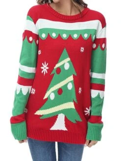Women's Ugly Christmas Sweater Pullover Sweater Jumper Christmas Sweaters Crew Neck Ribbed Knit Acrylic Knitted Print Fall Winter Regular Outdoor Christmas Daily Stylish Casual Soft Long Sleeve Color -Xmas Cothing Store rzxxxk1697290859556