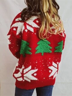 Women's Ugly Christmas Sweater Pullover Sweater Jumper Crew Neck Ribbed Knit Acrylic Oversized Fall Winter Regular Outdoor Christmas Daily Stylish Casual Soft Long Sleeve Christmas Tree Snowflake Red -Xmas Cothing Store sabmhn1696903371600