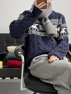 Women's Ugly Christmas Sweater Pullover Sweater Jumper Christmas Sweaters Crew Neck Cable Knit Acrylic Knitted Fall Winter Regular Outdoor Christmas Daily Fashion Casual Soft Long Sleeve Elk Snowflake -Xmas Cothing Store saobpm1697785165200