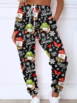 Women's Christmas Sweatpants Joggers Santa Gift Print Full Length Pocket Daily Xmas Wear Green Black Grey S 3XL Fall Winter -Xmas Cothing Store satfvx1695289624162