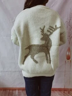 Women's Ugly Christmas Sweater Pullover Sweater Jumper Crew Neck Ribbed Knit Polyester Patchwork Fall Winter Regular Outdoor Christmas Daily Stylish Casual Soft Long Sleeve Elk Red Beige S M L -Xmas Cothing Store sbdcpl1696918518726