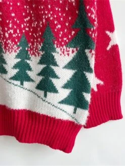 Women's Ugly Christmas Sweater Pullover Sweater Jumper Crew Neck Ribbed Knit Polyester Oversized Fall Winter Regular Outdoor Xmas Daily Stylish Casual Soft Long Sleeve Star Elk Christmas Tree Red -Xmas Cothing Store sbnszm1696823471678