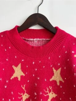 Women's Ugly Christmas Sweater Pullover Sweater Jumper Crew Neck Ribbed Knit Polyester Oversized Fall Winter Regular Outdoor Xmas Daily Stylish Casual Soft Long Sleeve Star Elk Christmas Tree Red -Xmas Cothing Store sbovez1696823470317
