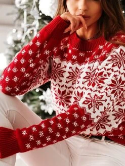 Women's Ugly Christmas Sweater Xmas Pullover Sweater Jumper Crew Neck Knit Acrylic Knitted Fall Winter Christmas Casual Soft Long Sleeve Snowflake White Red S M L
